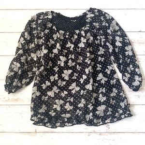 Girls Size 5 Black Bell Sleeves Dress Long Sleeves Bow Print Kids 5T Top